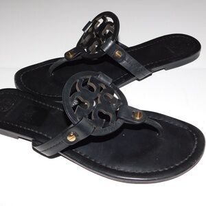 TORY BURCH miller black leather flats sandals thongs women 8